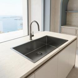 Pure.Sink Comfort velika PVD-obdelana pomivalna korita v barvi Gun Metal, 70 x 40 cm, polmer 10 mm, za vgradnjo pod pult, vgradnjo v pult in namestitev na pult PCM7040-61